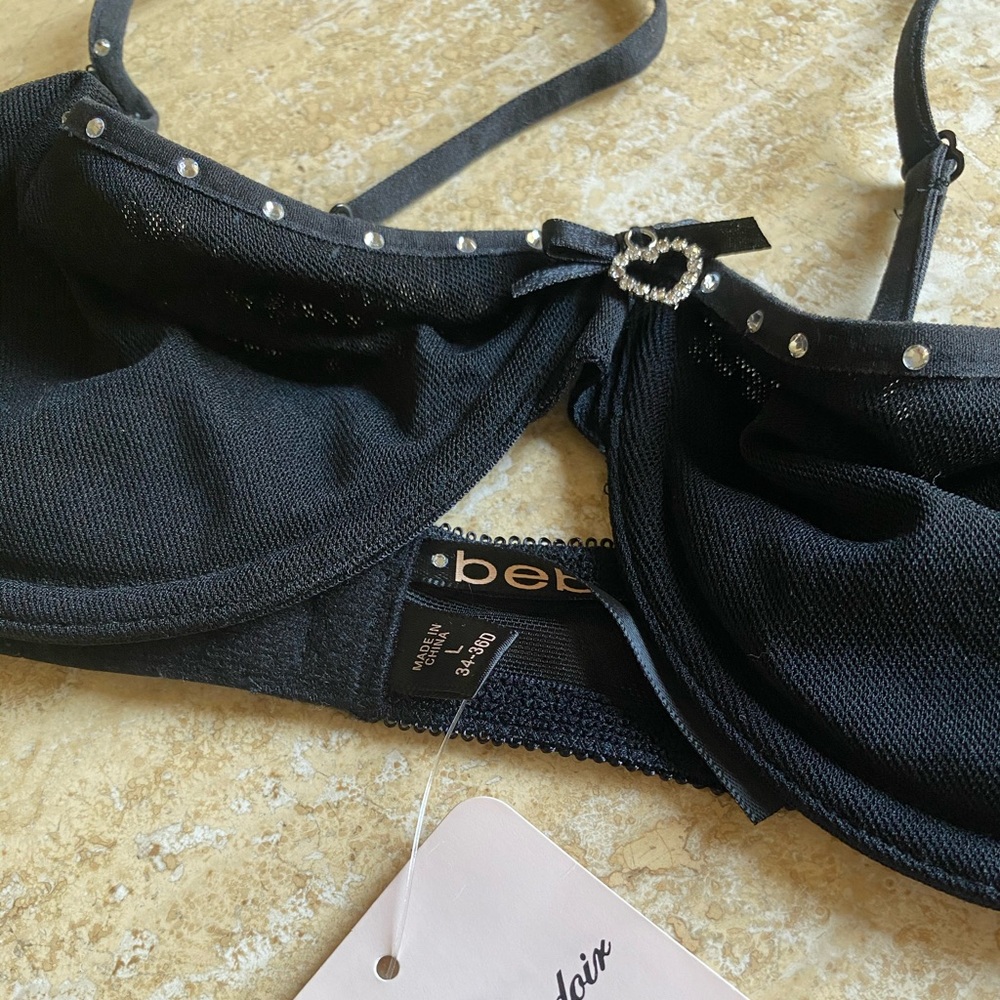 Bebe boudoir bra black crystals large